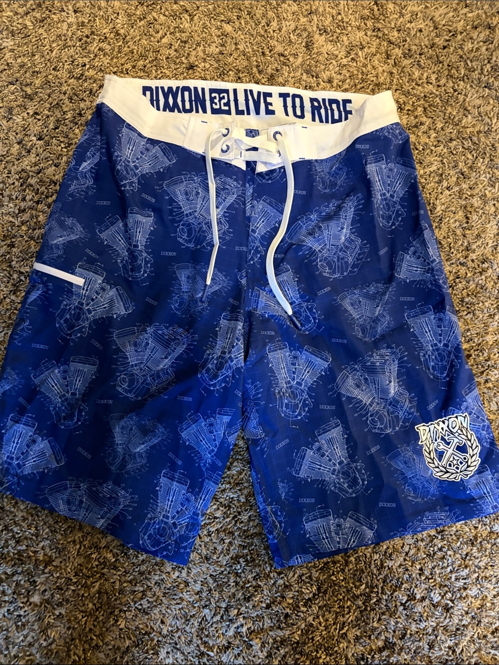 DIXXON Navy & White Men’s Board Shorts - Engine Print